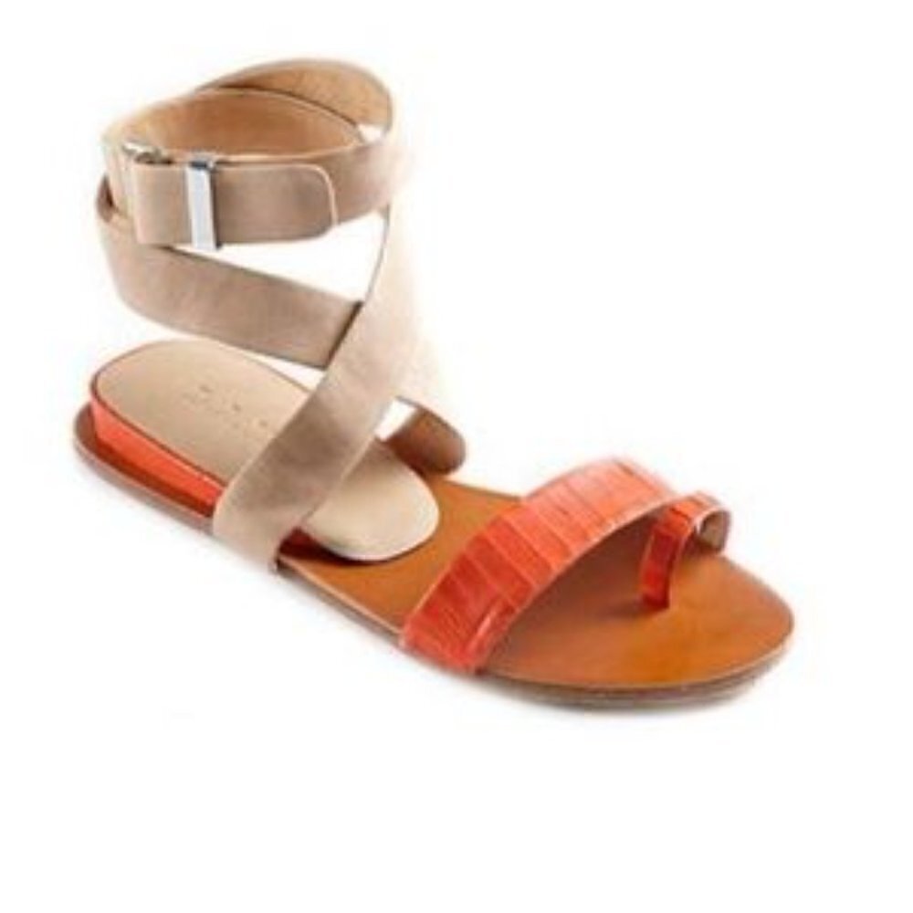 L.A.M.B. Myra Ankle Wrap Sandals Women's size 9.5 Orange & Tan